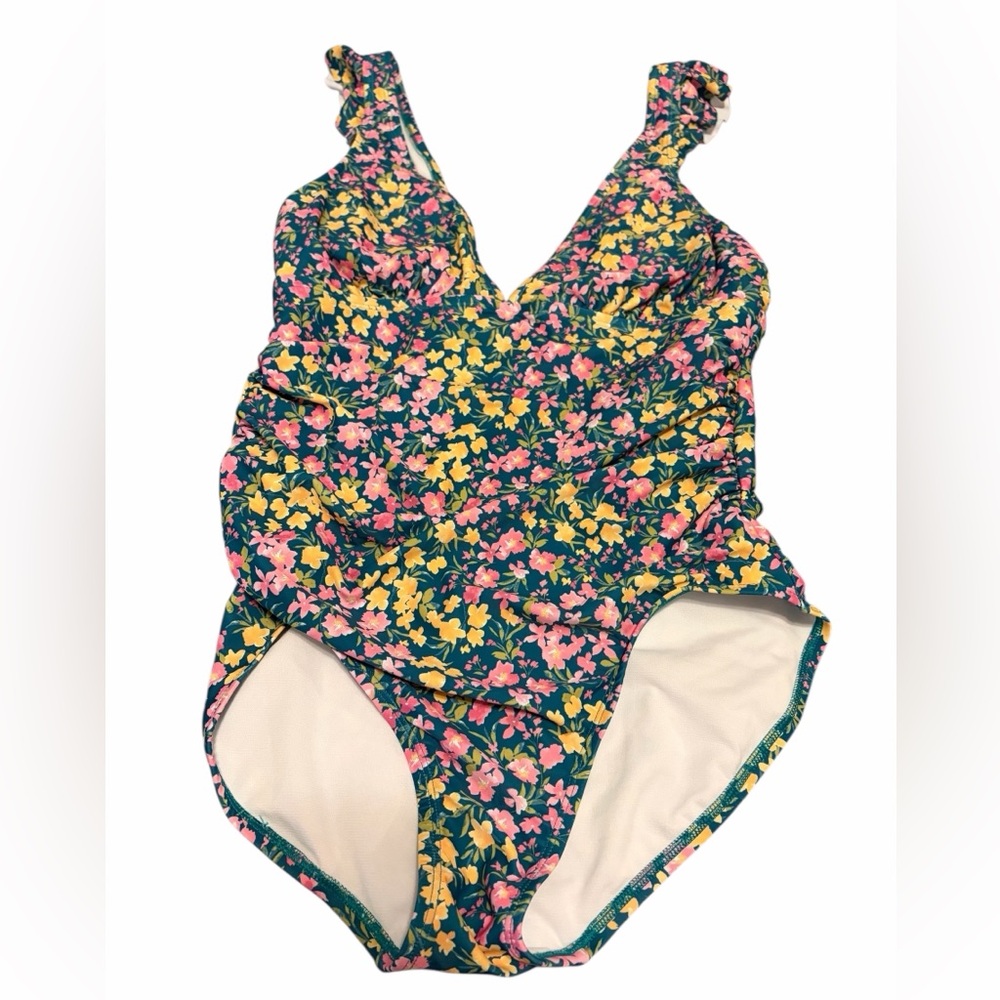 Kona Sol Women’s Floral One Piece Tummy Control Swimsuit - Pink, Yellow, Green